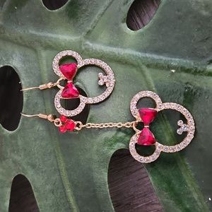 NWT MINNIE MOUSE FASHION EARRINGS - GOLD TONE/RED
